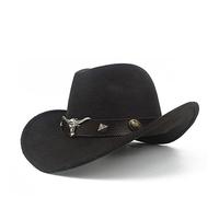 HOTIPS Cappello da Uomo da Uomo Elegante Cappello da Cowboy Western Western Elegante con Cappello da Cowboy in Pelle Vacca con Cappello da Cinghia di Cuoio della Testa della Mucca (Colore : Nero, di