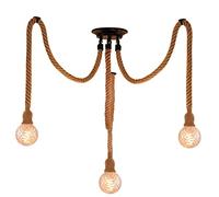 Hotloop Lampadario Corda Canapa Lampada a Soffitto Industriale Vintage con 3 Portalampada, Lampada Corda E27 Sospensione in Legno Lampada Stile Country per Lampada Edison Tavolo da Pranzo Ristorante
