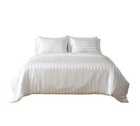 HOTNIU Set Copripiumino da letto a righe in satin, Set Copripiumino in Seta Satin con Federa Cuscini, 3 Pezzi Tinta Unita Set Biancheria da letto in Raso (Matrimoniale, Bianco)