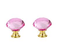 Hotooldo - Pomelli per cassetti in cristallo con base dorata, 30 mm, maniglie per porte a forma di diamante, con vite, per casa, cucina, ufficio, cassettiera, cassetto, 2 pezzi, base oro rosa