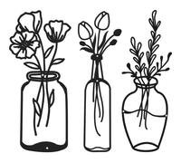 Hotop 3 Decoro Parete con Fiori in Metallo Arte Parete del Vaso Minimalista Decoro in Ferro a Filo di Tulipano Scultura da Parete Floreale per Cucina (Stile Elegante, 4,2/4,5/5,5 Pollici)
