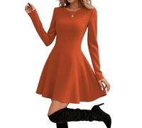 Hotouch Abito da donna, elegante, a maniche lunghe, con scollo rotondo, linea A, tinta unita, per il tempo libero, mini abito da festa, taglie XS-XXL