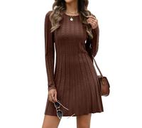 Hotouch Abito in maglia da donna elegante, maglione lavorato a maglia a maniche lunghe, pullover invernale a girocollo, abito a tubino, a linea, midi, da cocktail, marrone, L