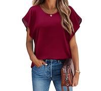 Hotouch Camicette da donna in chiffon pipistrello batwing tunica top manica corta camicia estiva casual, rosso vivo, M