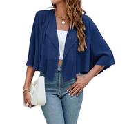 Hotouch Chiffon Bolero Donna Festive Maniche a 3/4 Elegante Giubbotto a Spalla Trasparente Estivo Cardigan Leggero, Breve Bolero Giacca per Abito, blu navy, M