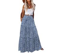 Hotouch - Gonna da donna a vita alta, elegante, maxi gonna a linea A, a strati, con coulisse, gonna midi casual, per il tempo libero, in tinta unita, con tasche, L