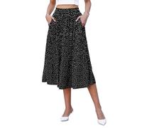 Hotouch Gonna da Donna Nera Lunga Chiffon Polka DOT Midigonna Vita Elastica Plissettata-Gonna Estate Elegante Gonnas con Tasche Taglia M