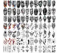 Hotoyannia 72 Sheets Tiny Temporary Tattoos Stickers, Fake Tattoos That Look Real And Last Long, Halloween Tattoos Include Black Scary Wolf Lion Tiger Skeleton Skull Tattoos