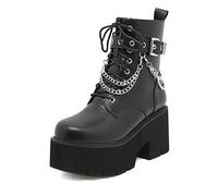 HOTRA Piattaforma con Zeppa Nera con Lacci da Donna Stivaletti Stivali da Moto Punk Catena Gotica Stivali dell'Esercito Borchiati con Tacco Largo e Grosso (Color : Black1, Size : 41 EU)