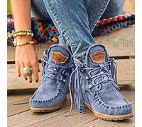 HOTRA Stivaletti da Donna Stivali Piatti retrò con Nappe Scarpe in Pelle Scamosciata Boho Stivali Corti da Cowboy Stivali da Trekking da Motociclista (Color : Blu, Size : 40 EU)