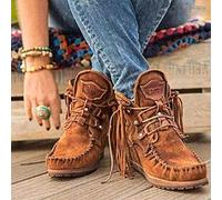 HOTRA Stivaletti da Donna Stivali Piatti retrò con Nappe Scarpe in Pelle Scamosciata Boho Stivali Corti da Cowboy Stivali da Trekking da Motociclista (Color : Brown, Size : 40 EU)