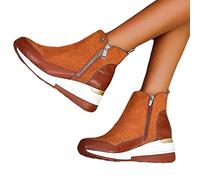 HOTRA Stivali da Donna Scarpe Ginnastica Alte Scarpe da Ginnastica Zeppa Mollegiante Stivaletti in Pelle Scamosciata con Plateau Stivaletti con Cerniera Scarpe (Color : Brown, Size : 38 EU)