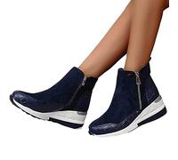 HOTRA Stivali da Donna Scarpe Ginnastica Alte Scarpe da Ginnastica Zeppa Mollegiante Stivaletti in Pelle Scamosciata con Plateau Stivaletti con Cerniera Scarpe (Color : Blue, Size : 42 EU)