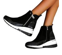HOTRA Stivali da Donna Scarpe Ginnastica Alte Scarpe da Ginnastica Zeppa Mollegiante Stivaletti in Pelle Scamosciata con Plateau Stivaletti con Cerniera Scarpe (Color : Black, Size : 39 EU)