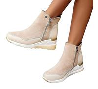 HOTRA Stivali da Donna Scarpe Ginnastica Alte Scarpe da Ginnastica Zeppa Mollegiante Stivaletti in Pelle Scamosciata con Plateau Stivaletti con Cerniera Scarpe (Color : Beige, Size : 38 EU)