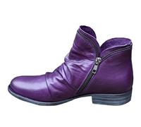 HOTRA Stivali da Donna Stivaletti Bassi in Pelle Scarpe Stivaletti con Cerniera a Testa Tonda Leggeri Stivali da Combattimento per l'inverno (Color : Purple, Size : 41 EU)