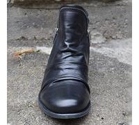 HOTRA Stivali da Donna Stivaletti Bassi in Pelle Scarpe Stivaletti con Cerniera a Testa Tonda Leggeri Stivali da Combattimento per l'inverno (Color : Nero, Size : 40 EU)