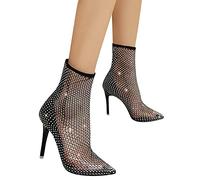 HOTRA Stivali sopra Il Ginocchio Sexy Tacco A Spillo Punta Sandali con Strass Scarpe da Sera per Feste in Discoteca (Color : Black 1, Size : 36 EU)