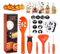 HOTSAN Kit di Strumenti per Intaglio di Zucca di Halloween - 5 Strumenti di Zucca 10 Modelli di Intaglio 2 Candele a LED, Jack-O-Lantern Fai-da-Te per Decorazioni per Bambini in Famiglia di Halloween