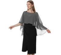 Hotshawl Capelets for women Chiffon Cape Shawls and Wraps for Evening Dress Wedding Capes Cover Up (Dark Gray)