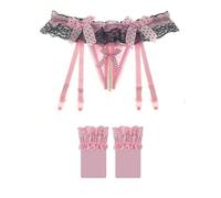HOTSO Bretelle, Sospensioni Supporto per Bretelle Coscia con Stringa Cintura Giarrettiera in Pizzo Reggiseni Regolabili 2-TLG Set Calze a Corda G (Rosa)