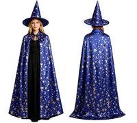HOTSO Costume da mago con mantello da strega e cappello da strega | Set da 2 pezzi con mantello da mago e cappello, accessori per Halloween, travestimenti e cosplay, accessorio gotico per feste