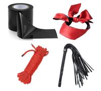 HOTSO Costume per Halloween e cosplay | Set di 4 pezzi per costume da cosplay, in ecopelle, frusta, mascherina in raso, corda intrecciata, fascia in PVC