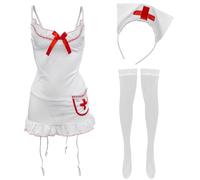 HOTSO Femme Sexy Ensemble de Lingerie Set Infirmière Cosplay Babydoll Bodysuit Sleepwear Vêtement de Nuit Erotique Costumes, Babydoll Nurse Roleplay Outfits Perspectives Mini Robe Taille Unique