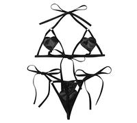 HOTSO - Set di reggiseni push-up e push-up ricamati sexy da donna, mutandine con giarrettiere in pizzo, perizoma, 2 pezzi, Nero , Taglia unica