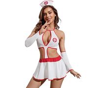 HOTSO Sexy Femme Tenu Infirmière Lingerie Cosplay Costume Uniform Outfit, Babydoll French Deguisement Ensemble Érotique Chambre Robe Vêtements de Nuit Jeu de Rôle Pour Chambre à Coucher, Halloween