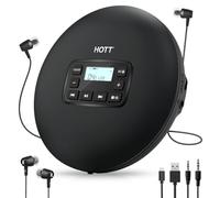 HOTT - Lettore CD portatile, lettore CD alimentato a batteria a secco, con blocco tasti/anti-skip/protezione dagli urti ASP, supporta la riproduzione musicale/apprendimento delle lingue (nero)