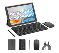 HOTTABLET Tablet Android 15 da 10 pollici, 10 (4+6 espandi) GB RAM+64 GB ROM, doppia fotocamera 2+8 MP, batteria 6000 mAh (tablet+case+stilo+tastier mouse, nero