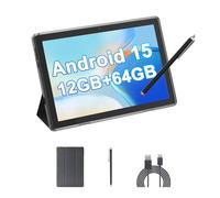 HOTTABLET Tablet Android 15 da 10 pollici, 12 (4+8Expand) GB RAM+64 GB ROM, 2+8 MP doppia fotocamera, batteria da 6000 mAh (tablet+caso+pennino) (nero)
