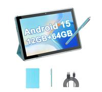 HOTTABLET Tablet Android 15 da 10 pollici con custodia/stilo, 10 (4+6 espandi) GB RAM+64 GB ROM, doppia fotocamera da 2+8 MP, batteria 6000 mAh (tablet+custodia+stilo), blu