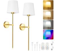 HOTUT 2 Pezzi Lampada da Parete Interno, Lampada da Parete Con Telecomando & Batteria Ricaricabile, Dimmerabile RGB Lampada da Muro, Applique Senza Fili per Camera da Letto Soggiorno Scale Corridoio