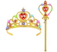 HOTUT Accessori Principessa Bella, Principessa Corona e Principessa Bacchetta, Cerchietto per Capelli con Corona Luminosa, Accessori Abito per Carnival Birthday Party Festa di Halloween