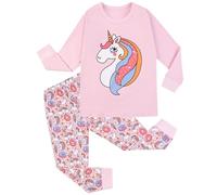 HOTUT Bambine 2 Pezzi Pigiama a Maniche Lunghe per Ragazze Pajama Set 100% Cotone, Pigiama Ragazza Unicorno Biancheria da Notte Vestiti Bambina Invernale, Impostato Natale Regalo per Bambini 5-8 Anni