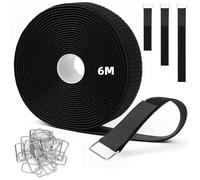 HOTUT Cinghie Resistenti Fascette Cavi, Fascette Fermacavi Riutilizzabili 6m x 3.8cm con 25 Fibbie, Fibbia in metallo, Cinghie Riutilizzabili Nere per Fissare Cavi, Tubazioni, Tubi e Molto Altro