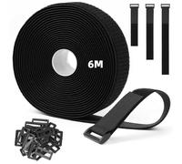 HOTUT Cinghie Resistenti Fascette Cavi, Fascette Fermacavi Riutilizzabili 6m x 3.8cm con 25 Fibbie, Fibbia di plastica, Cinghie Riutilizzabili Nere per Fissare Cavi, Tubazioni, Tubi e Molto Altro