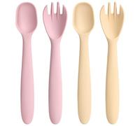 HOTUT Cucchiaio per Bambini, Set 4 Cucchiai e Forchetta Morbidi per Neonati, Cucchiai in Silicone per Bambini Senza BPA, Cucchiaino Svezzamento Delicati e Flessibili, Primo Stadio Adatto Alle Gengive