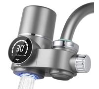 HOTUT Filtro Acqua Rubinetto, UV luce Blu Filtro Casa Cucina, Sistema di Filtrazione Dell'acqua, Anticalcare Rubinetto, Riduce Sabbia, Cloro e Cattivo Gusto - Display Contalitri Digitale