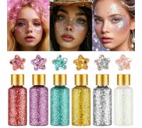 HOTUT Glitter Corpo e Capelli,6PCS Glitter Make Up,Gel Chunky con lustrini,Trucco di lunga Durata per Festival,Prodotto Cosmetico per Viso,Capelli,Unghie per Musica,Festival,in Maschera