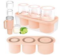 HOTUT Ice Cube Tray for Stanley Cup, Vassoio per Cubetti di Ghiaccio a 3 Cilindri Cavi, Stampi Ghiaccio per Stanley in Silicone con Coperchio, per Cocktail, Whisky, Succhi di Frutta - Rosa