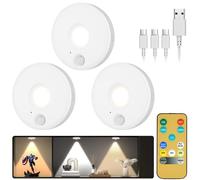 HOTUT Illuminazione a LED senza fili 3 Pezzi,Luce LED Vetrina Ricaricabile USB con telecomando,Spot a Batteria Senza Filo,Luce Sottopensile per Cucina, Scaffali, Vetrine e Scale
