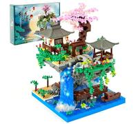 HOTUT Kit di Mini Mattoni Luminosi per Laghetto con Fiori di Pesco, 2705 PZ Set di Mini Blocchi da Giardino Classico Cinese Botanical Fiori di Pesco Laghetto Fiori Casa Micro Mattoncini da Costruzione