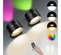 HOTUT Lampada da Parete,Applique da Parete per Interni con Telecomando,Lampada Led con Illuminazione Ambientale RGB, Luminosità Dimmerabile,Batteria Ricaricabile Controllo Tattile,Rotazione di 360