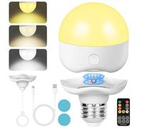 HOTUT Lampada Ricaricabile a Batteria USB C con Telecomando, Magnetica Staccabile Lampadina LED E27 Dimmerabili con Funzione di Timer, 3 Temperature di Colore, Luce Notturna Cordless, 2400mAh