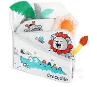 HOTUT Libro di Stoffa per Neonati, Animali Sensoriali Interattivi, Libri di Stoffa Neonati 0-6 Mesi, con Gancio per Passeggino, Giochi da Passeggino Libro Interattivo per Tummy Time - Coccodrillo