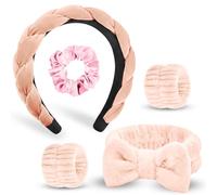 HOTUT Set di Fasce per il Lavaggio Del Viso,5 Pezzi Fascia Capelli Donna Trucco,Polso per Spa Elastico,Spa Fascia per Capelli da Donna per il Lavaggio del Viso Set per Lavaggio,Trucco,Doccia,Terme