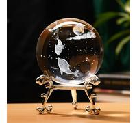 HOTUT Sfera di Cristallo 3D con Incisione Laser,60 mm Pallina di Cristallo 3D con Base,Delfino,Ornamento Fermacarte per Scrivania o Decorazione Ambientale,Sfera di Vetro,Decorazione per la Casa